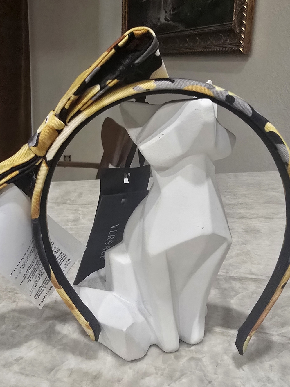 NEW WITH TAGS Versace Kids' Baroccoflage Headband Yellow Grey Black
